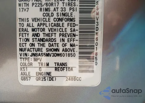 2013 Nissan Rogue Sv z USA, uszkodzony, nr VIN JN8AS5MV3DW601850